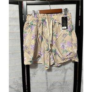 Women’s Beige Floral Drawstring Shorts L/XL NWT Elastic Waist Summer Casual
